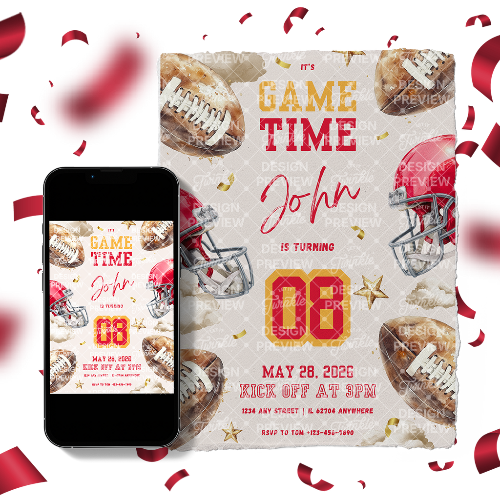 Football Birthday Invitation Template • Editable Canva Invitation • Red & Yellow