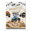 Monster Truck Bash Birthday Invitation Template • Editable Canva Invitation • Blue, Orange & Black