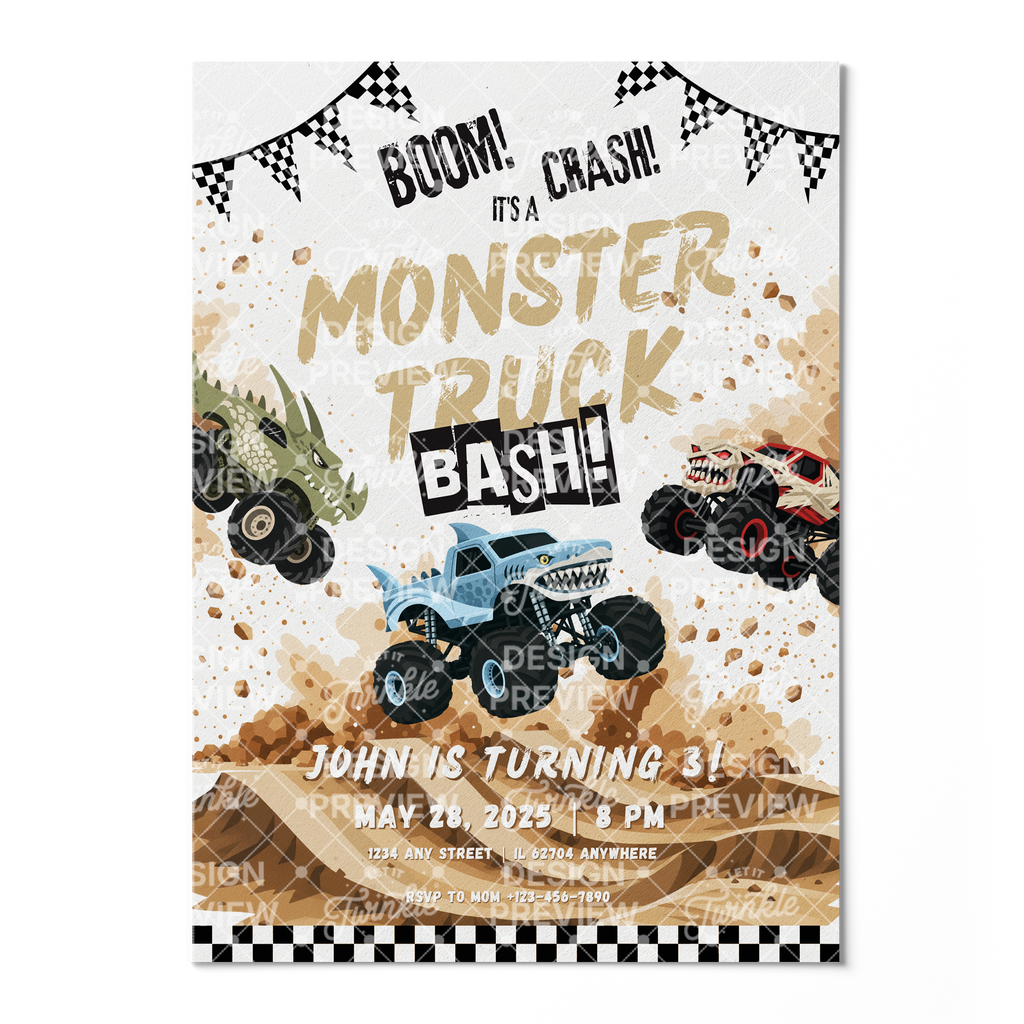 Monstertruck Geburtstagseinladung Lila & Blau
