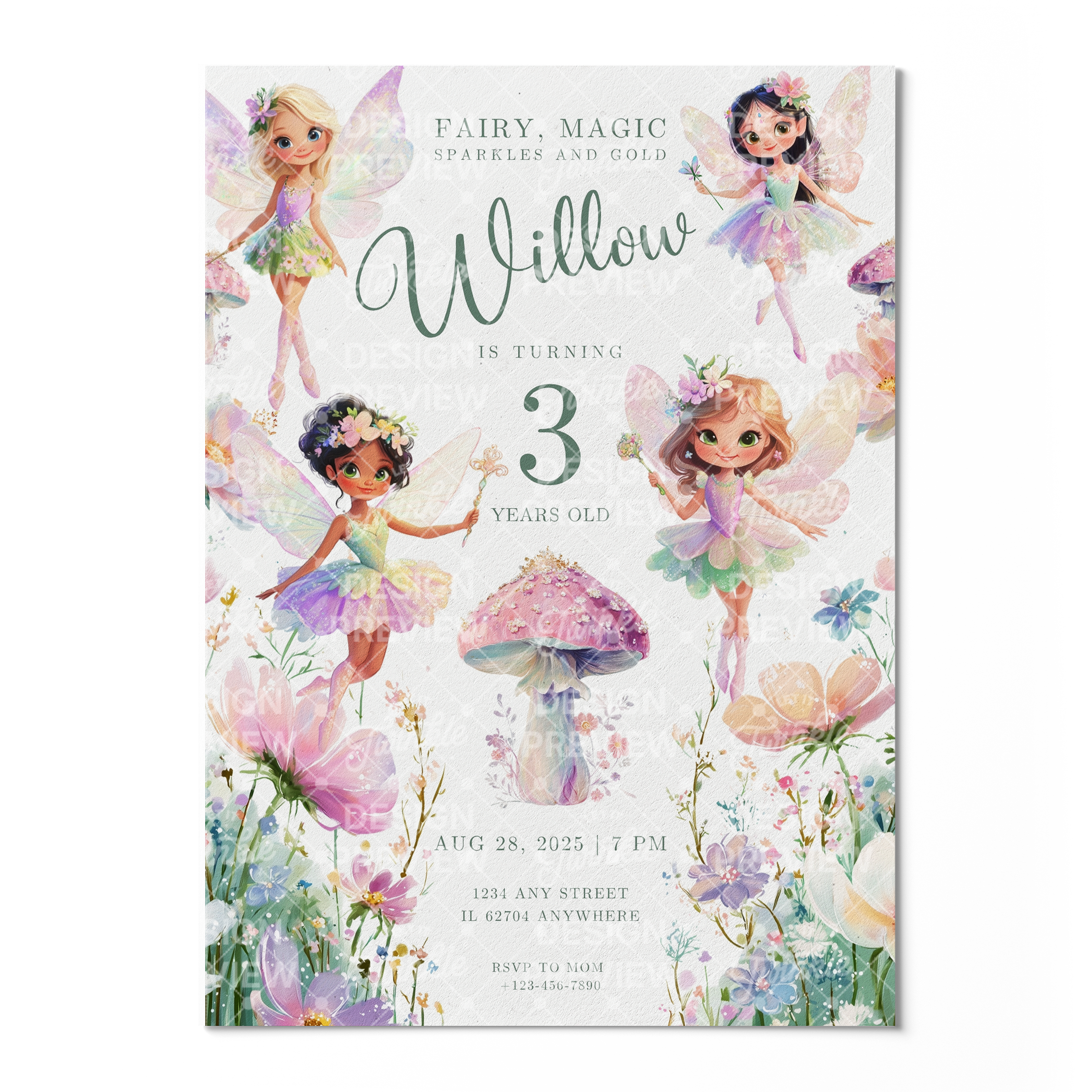 Fairy Birthday Invitation Template • Editable Canva Invitation • Pastel