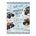 Monster Truck Bash Birthday Invitation Template • Editable Canva Invitation • Blue