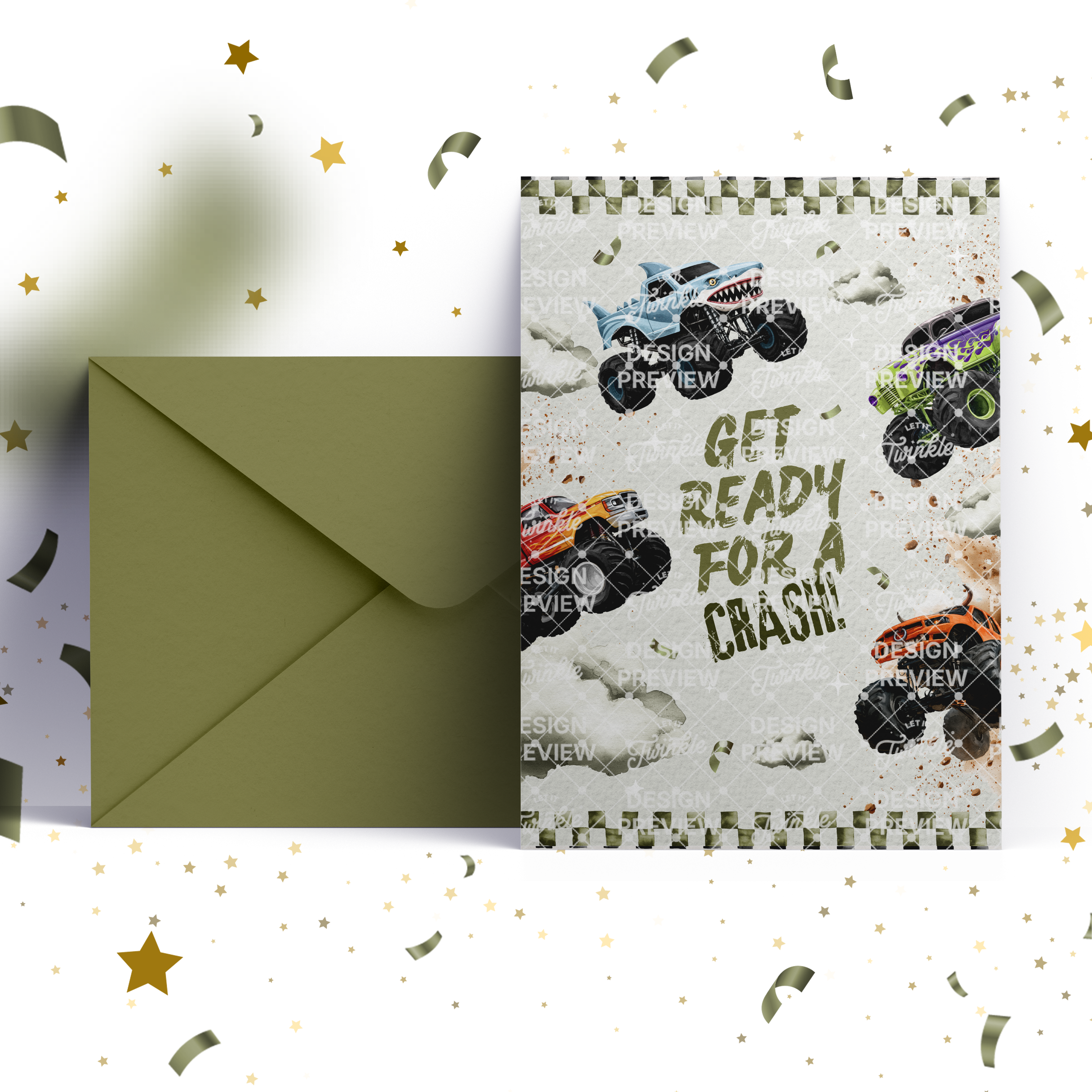 Monster Truck Bash Birthday Invitation Template • Editable Canva Invitation • Green