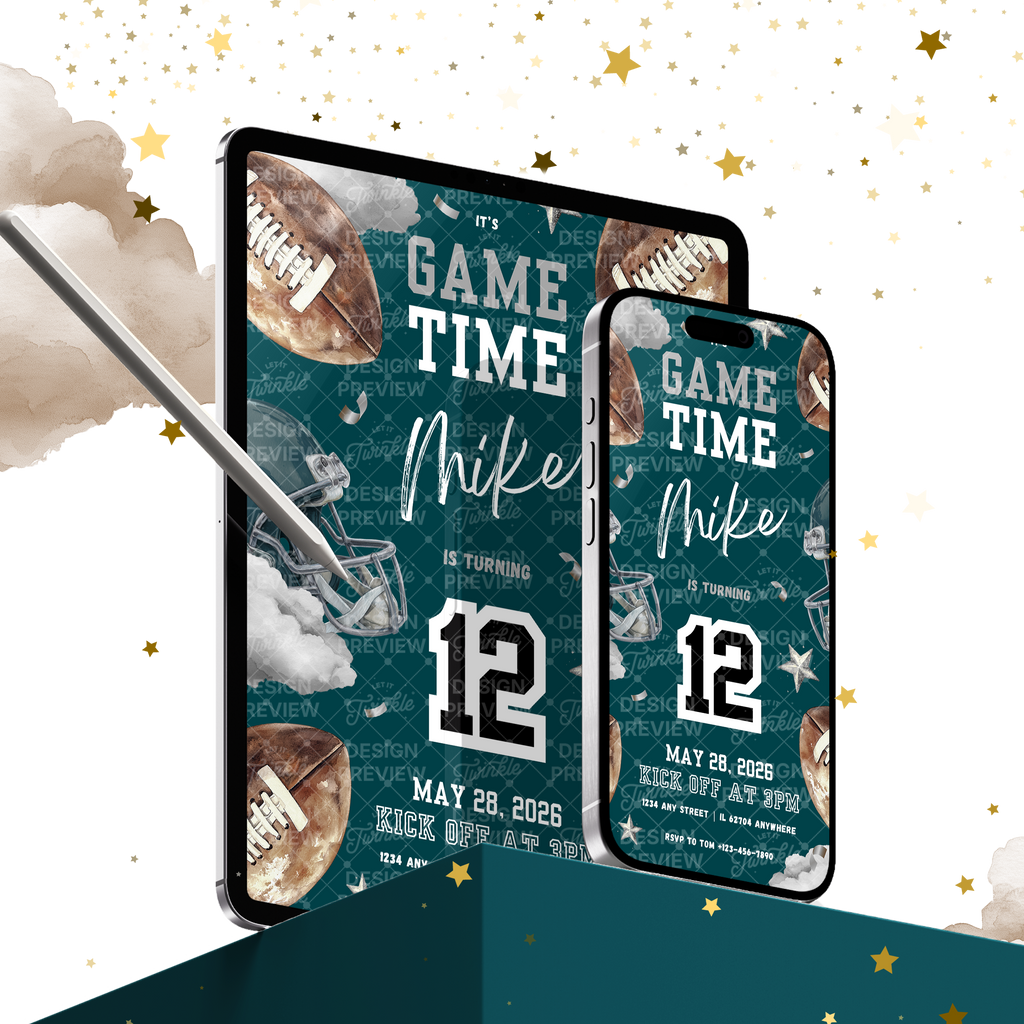 Football Birthday Invitation Template • Editable Canva Invitation • Dark Teal