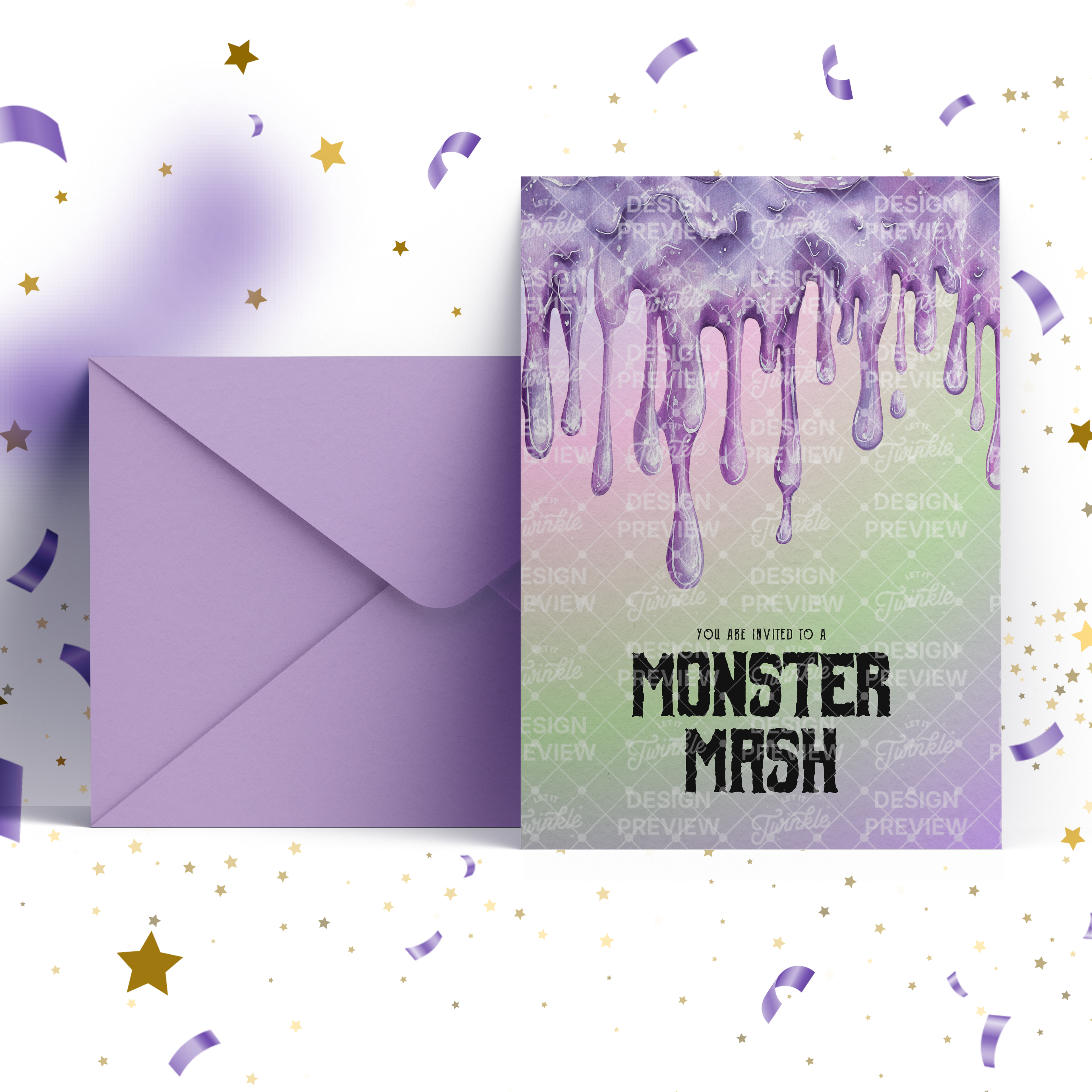 Monster Mash Halloween Invitation Template • Editable Canva Invitation • Purple & Green
