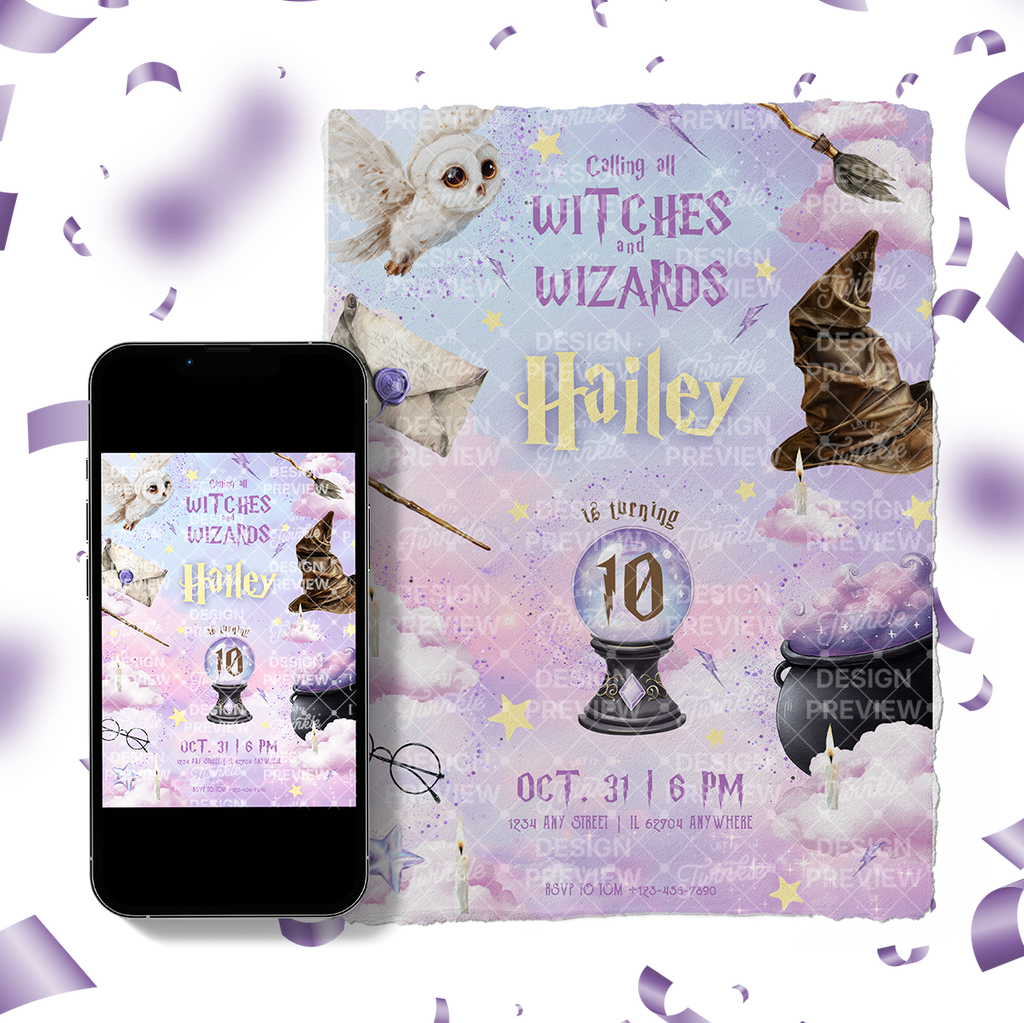 Magical School Birthday Invitation Template • Editable Canva Invitation • Purple