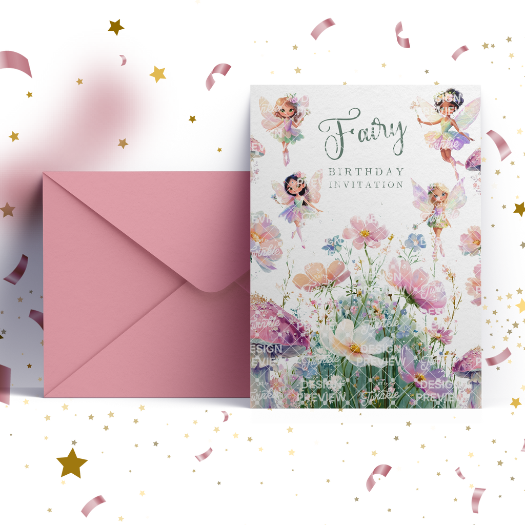 Fairy Birthday Invitation Template • Editable Canva Invitation • Pastel