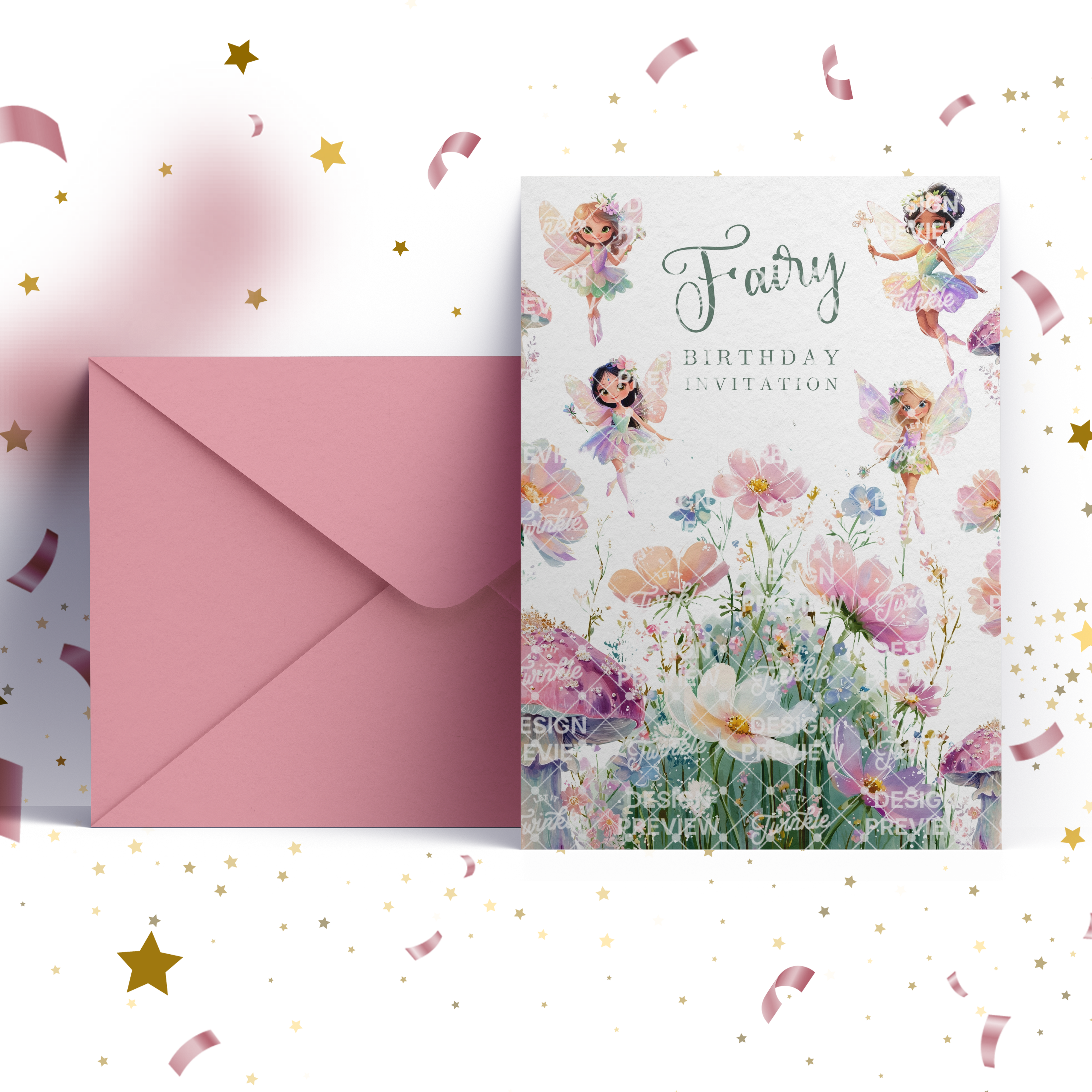 Fairy Birthday Invitation Template • Editable Canva Invitation • Pastel
