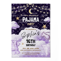 Pajama Party Night Birthday Invitation Template • Editable Canva Invitation • Purple, Black & Gold