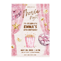 Movie Night Birthday Invitation Template • Editable Canva Invitation • Pink & Gold