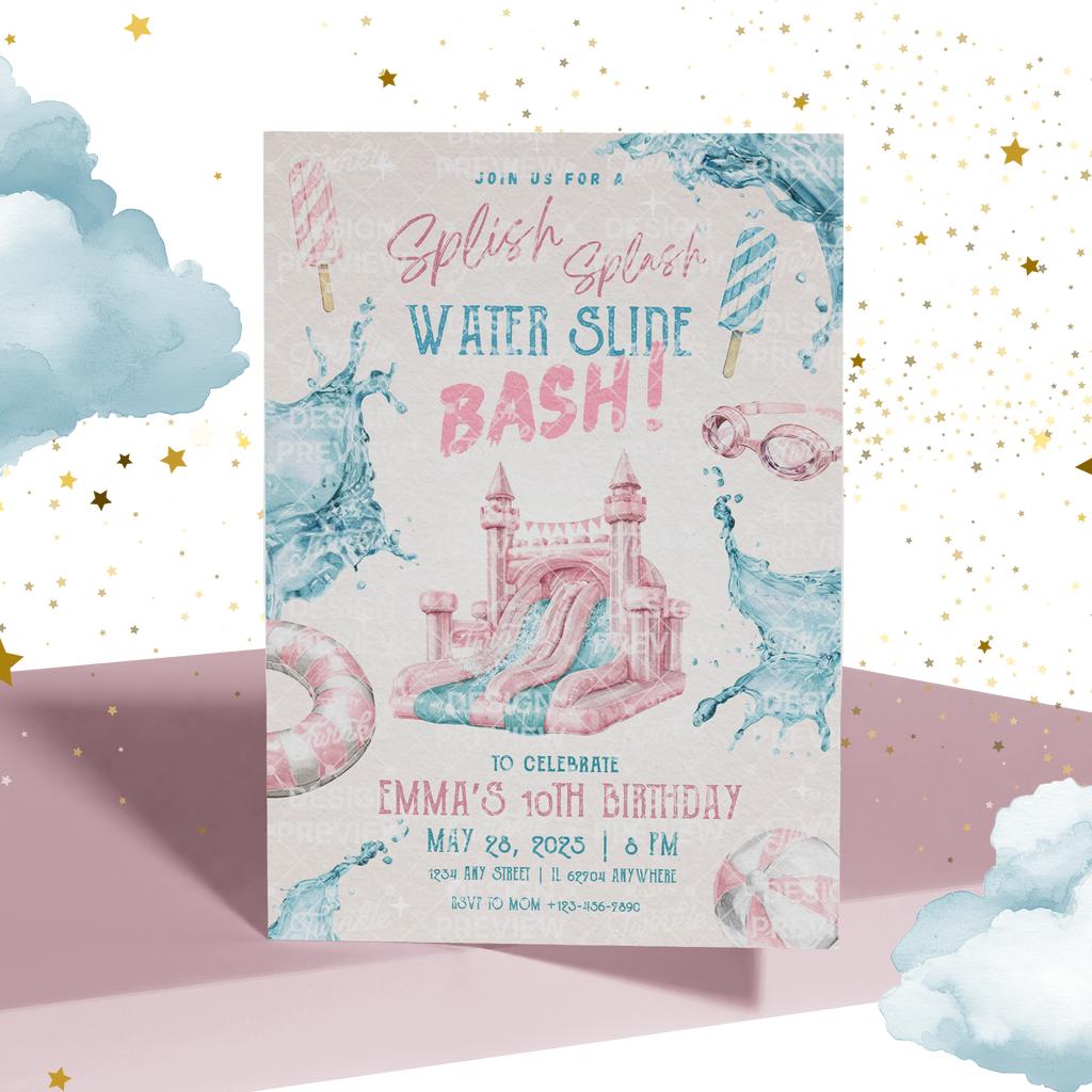 Poolparty-Geburtstagseinladung Beige & Gold