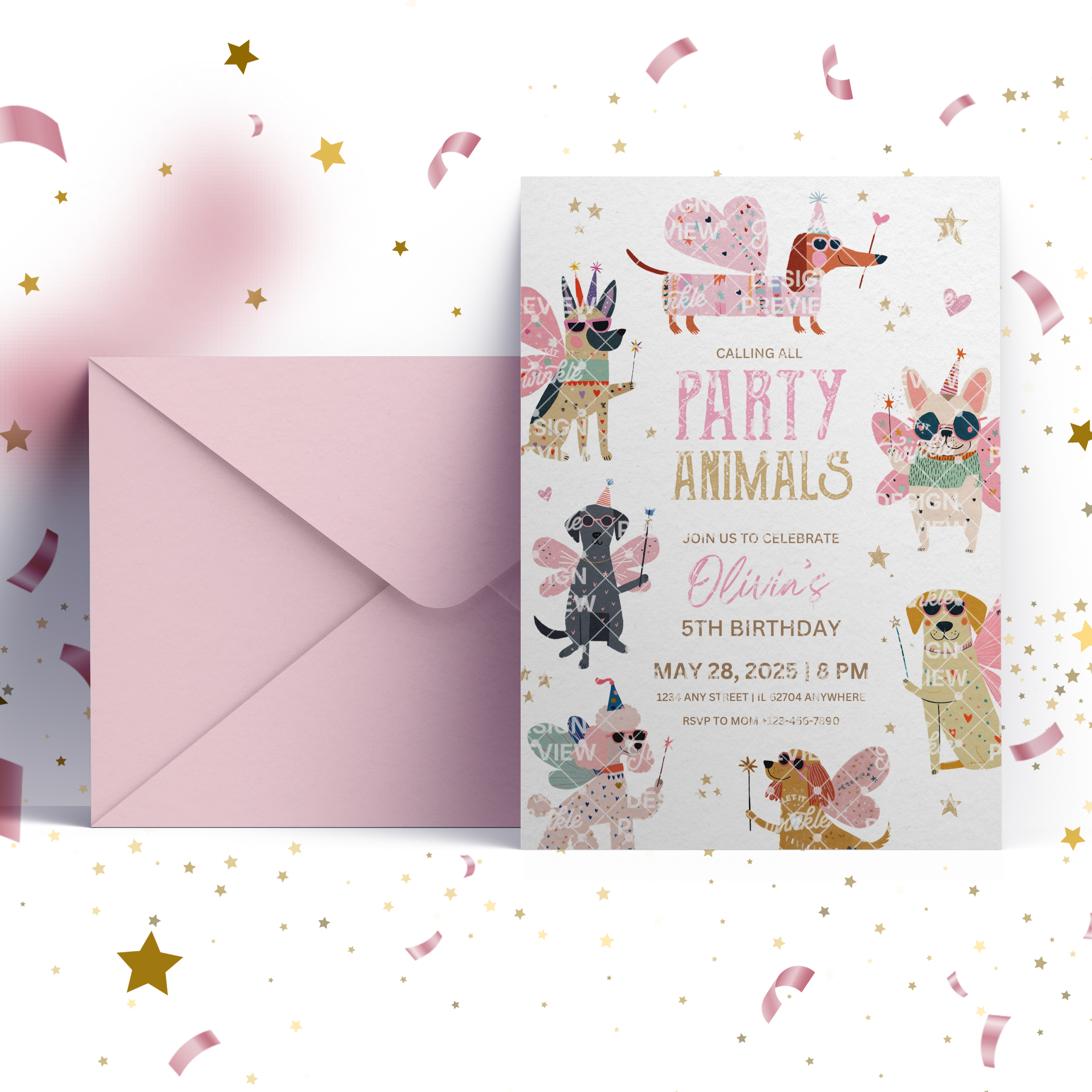 Let's Pawty Birthday Invitation Template • Editable Canva Invitation • Pink