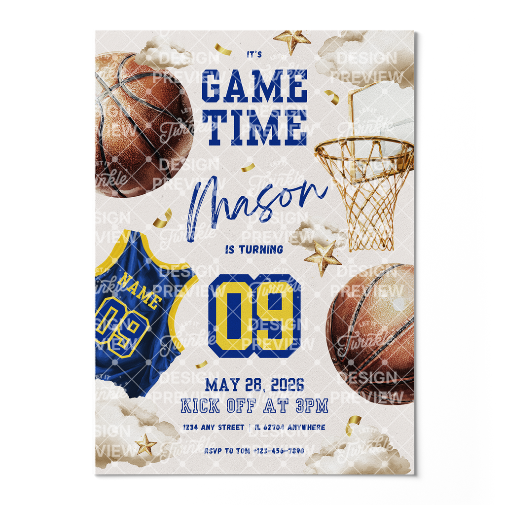 Basketball Geburtstagseinladung Blau & Gelb