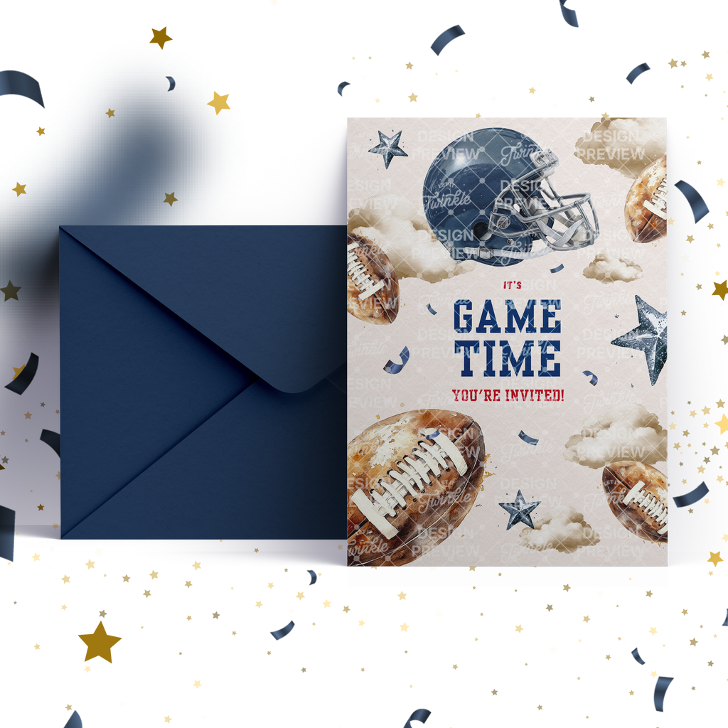 Football Birthday Invitation Template • Editable Canva Invitation • Blue & Red