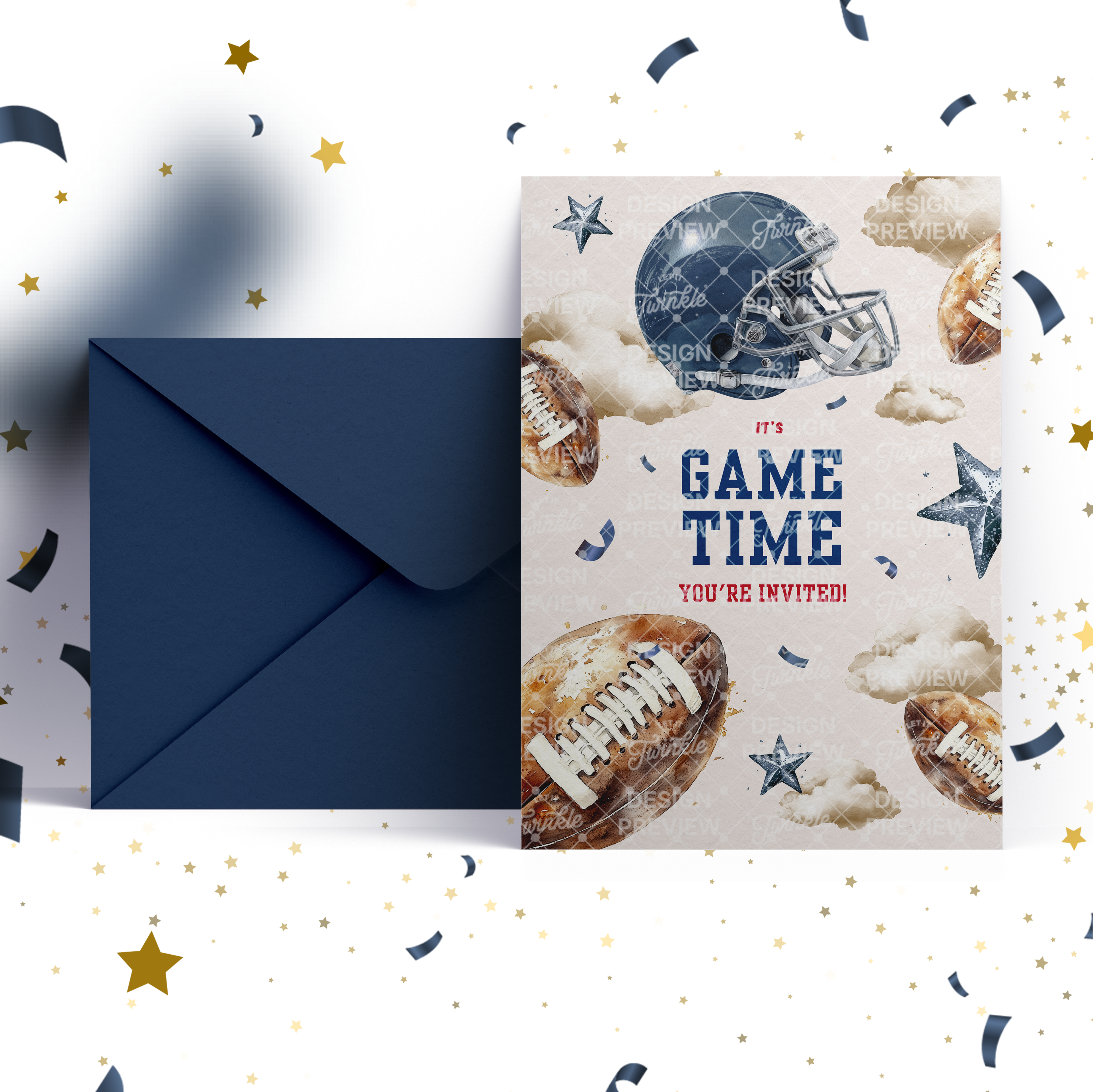 Football Birthday Invitation Template • Editable Canva Invitation • Blue & Red