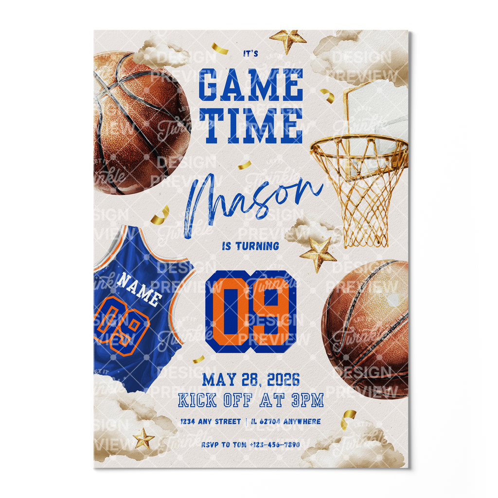 Basketball Geburtstagseinladung Blau & Gelb