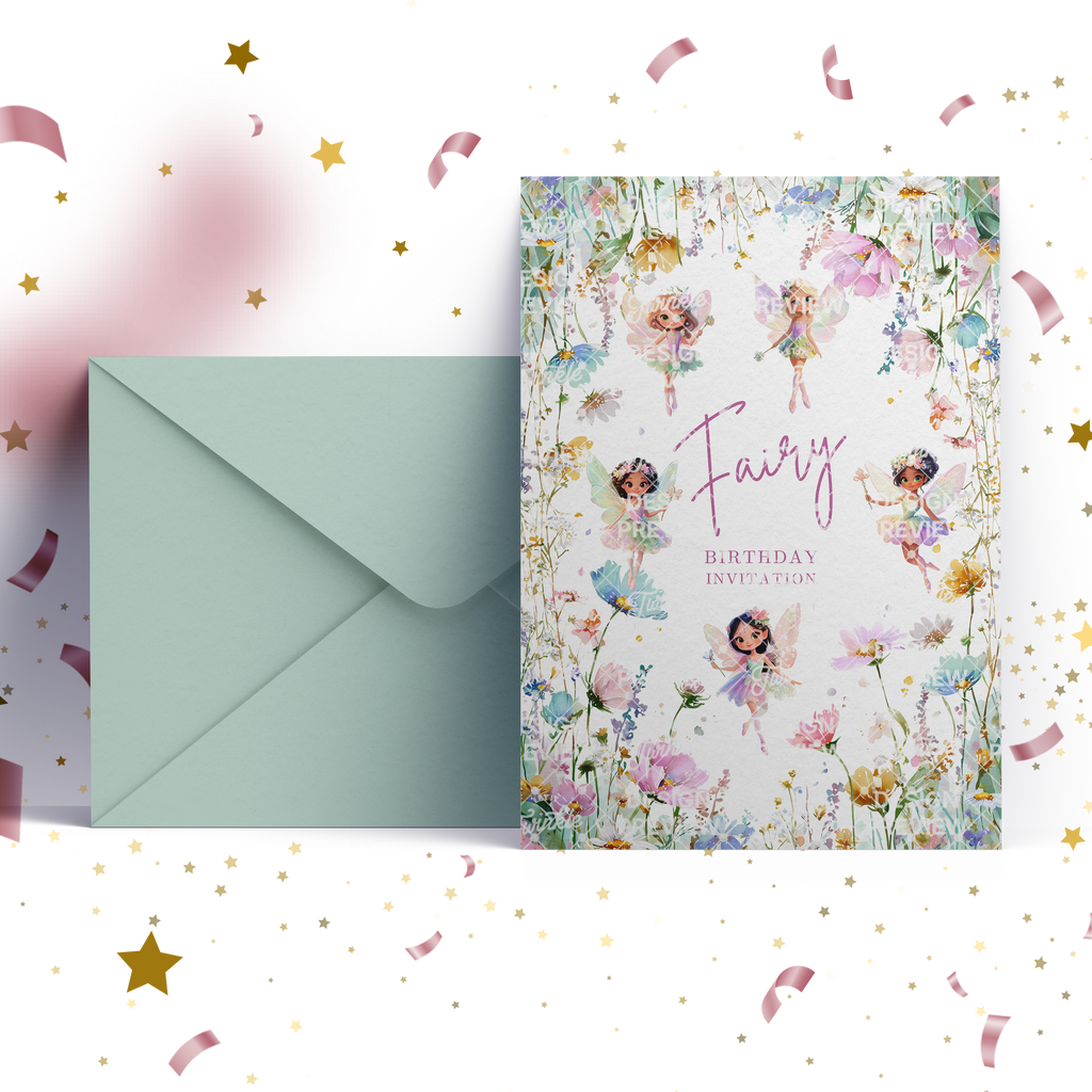 Fairy Flowers Birthday Invitation Template • Editable Canva Invitation • Pastel