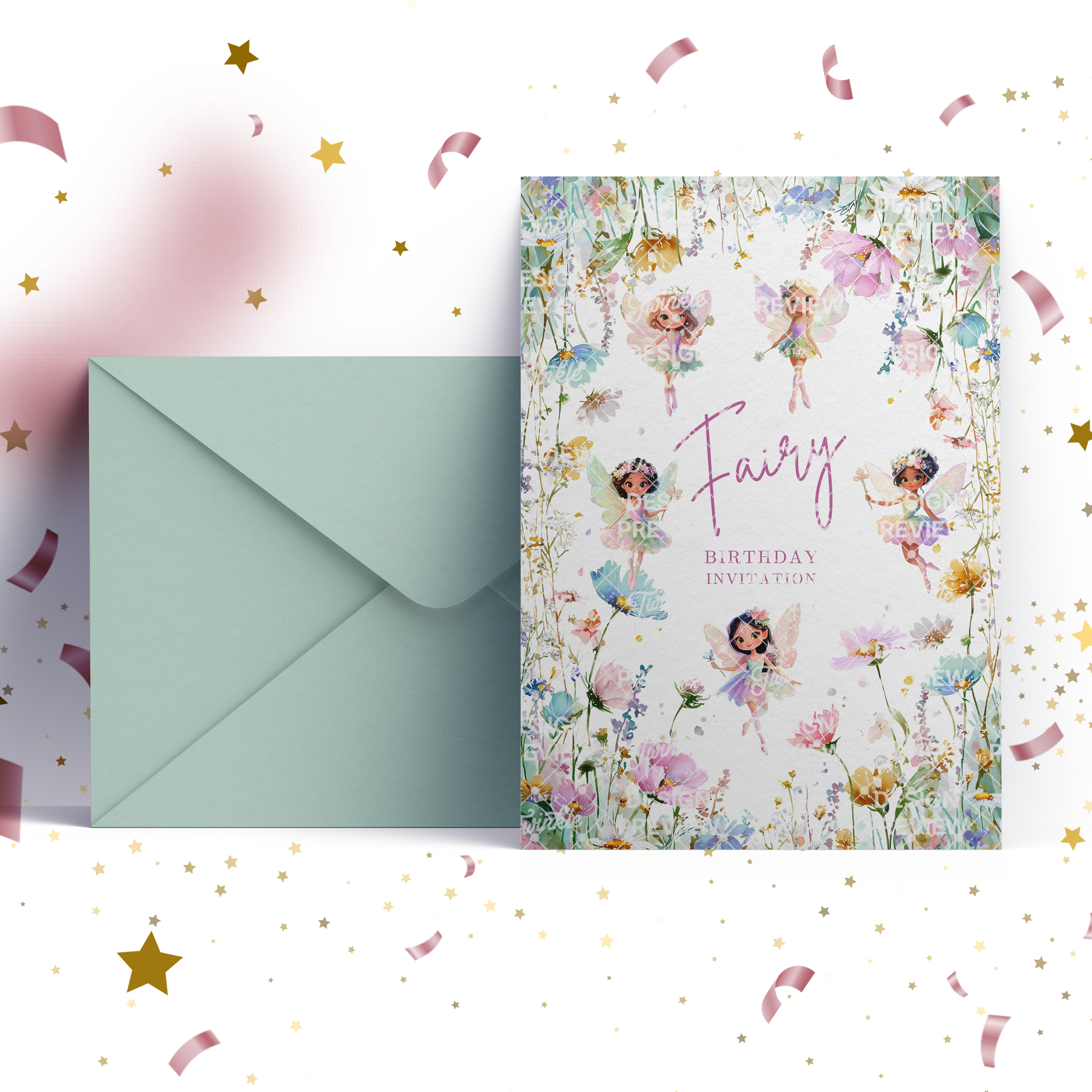 Fairy Flowers Birthday Invitation Template • Editable Canva Invitation • Pastel