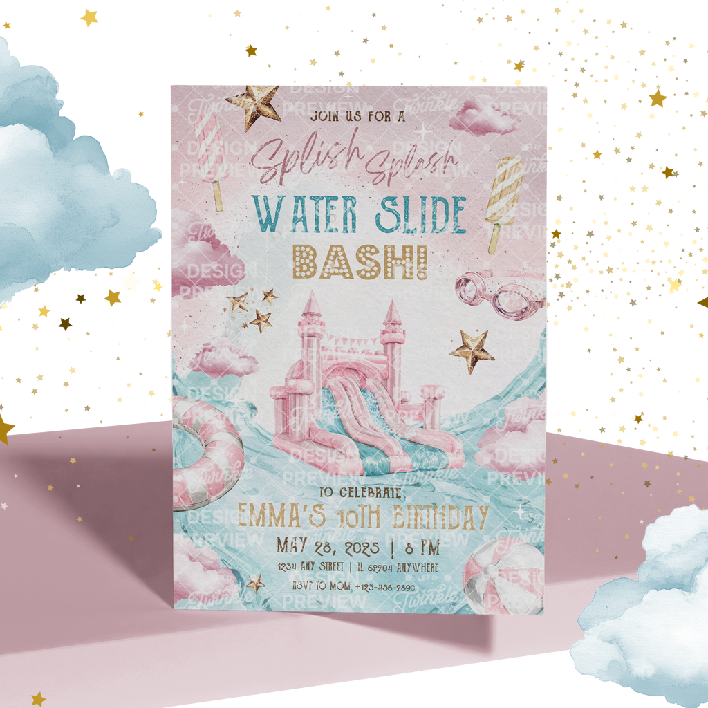 Poolparty-Geburtstagseinladung Beige & Gold