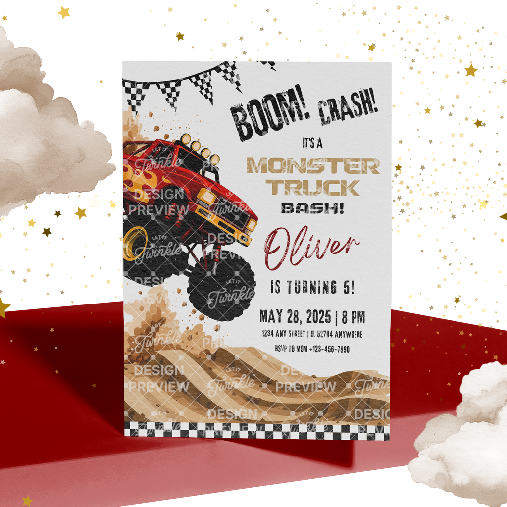 Monstertruck Geburtstagseinladung Lila & Blau