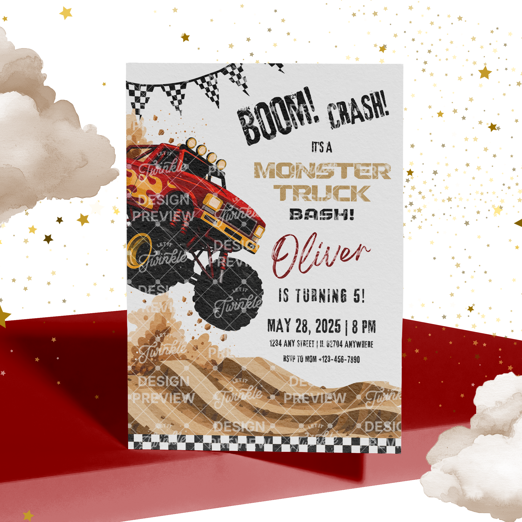Monstertruck Geburtstagseinladung Lila & Blau