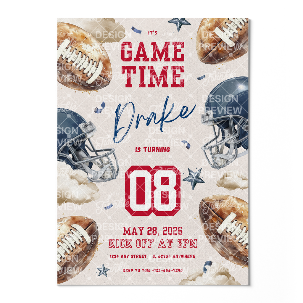 Football Birthday Invitation Template • Editable Canva Invitation • Blue & Red