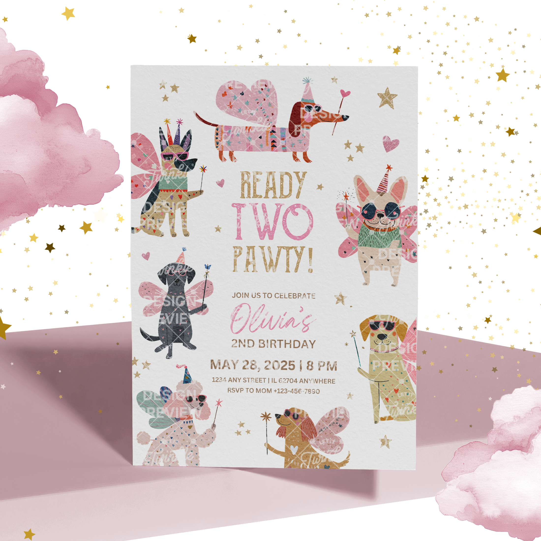 Let's Pawty Birthday Invitation Template • Editable Canva Invitation • Pink