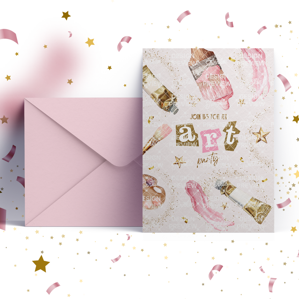 Art Birthday Invitation Template • Editable Canva Invitation • Pink & Beige