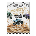Monster Truck Bash Birthday Invitation Template • Editable Canva Invitation • Blue, Turquoise & Purple
