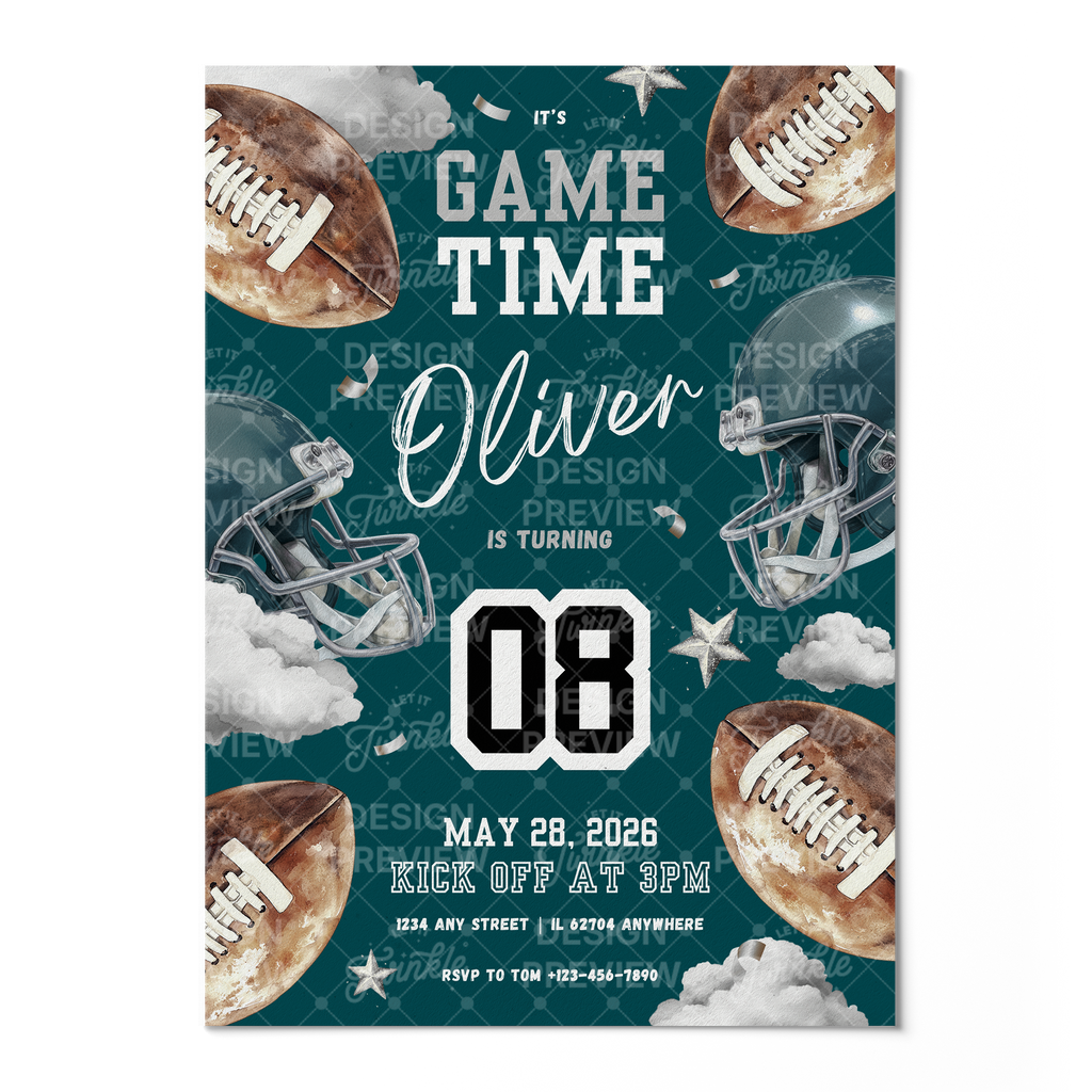 Football Birthday Invitation Template • Editable Canva Invitation • Dark Teal