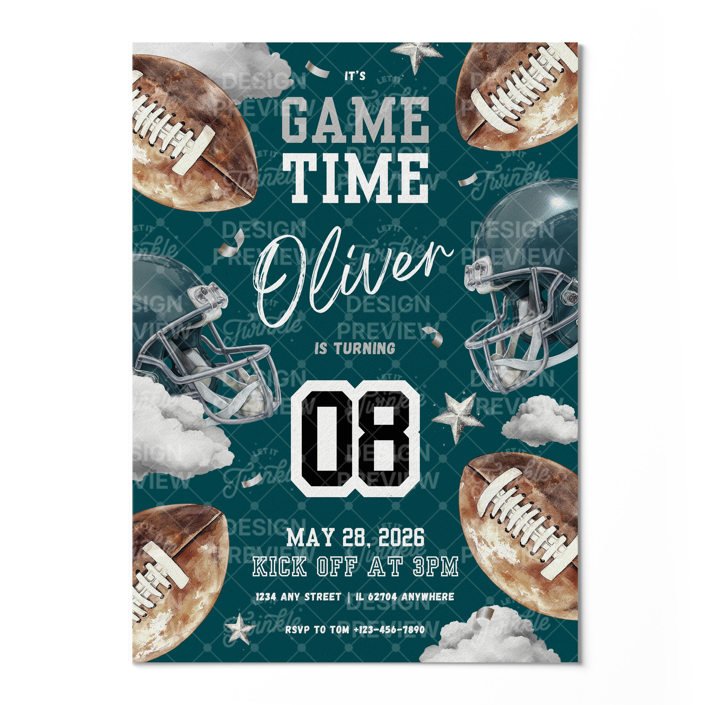 Football Birthday Invitation Template • Editable Canva Invitation • Dark Teal